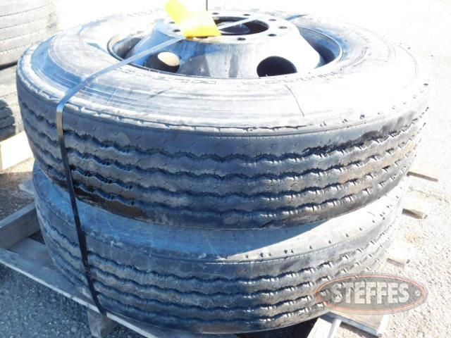 (2) 11R22.5 tires on steel rims, _1.JPG